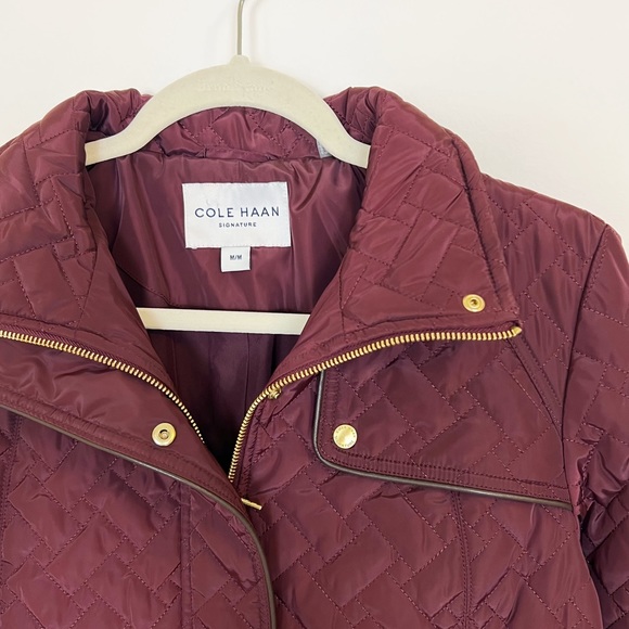 Cole Haan Signature Quilted Jacket Snap Full Zip Outerwear Coat Burgundy Medium - Picture 4 of 8